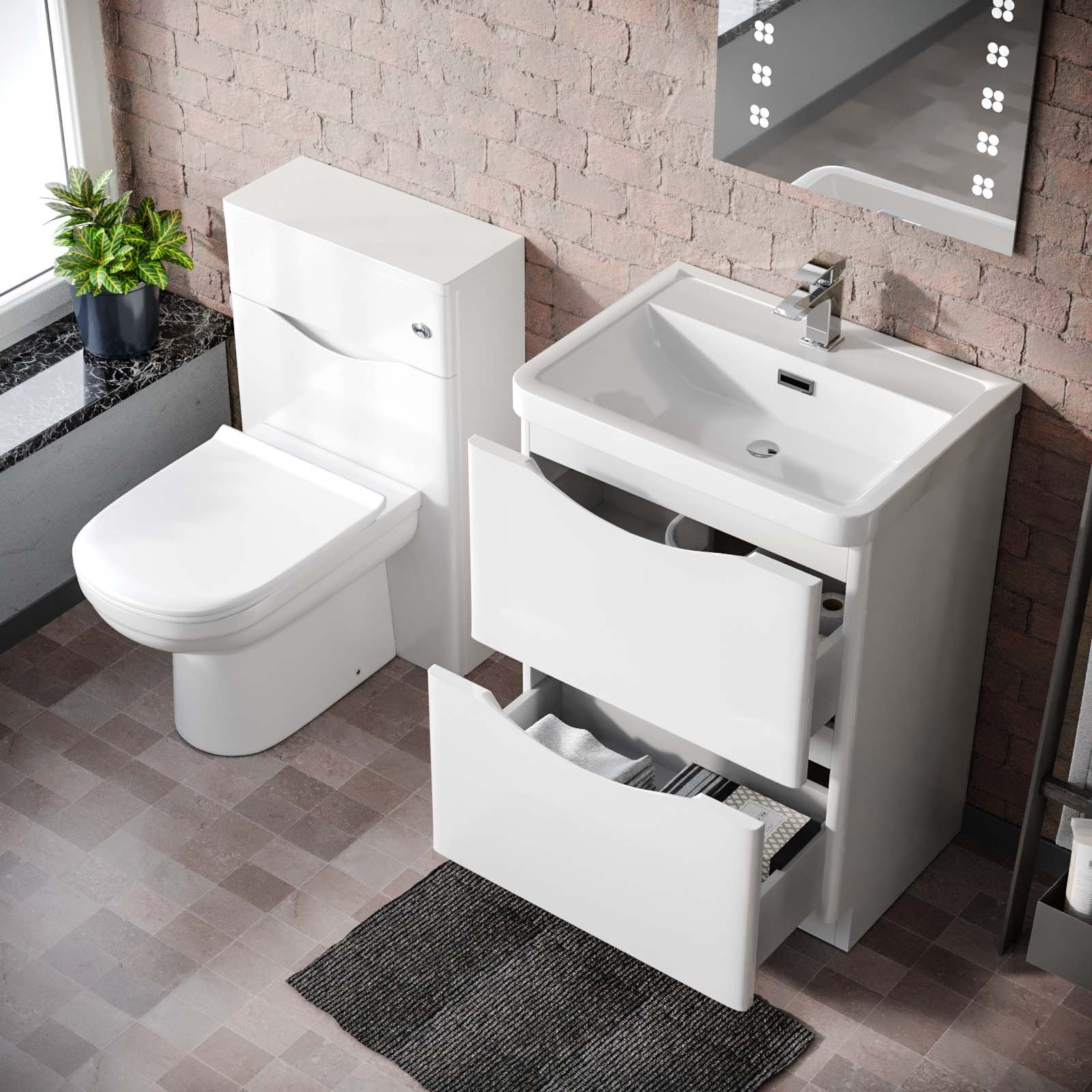 Merton 600 Freestanding White Basin Vanity Cabinet. WC & Round BTW Toilet Set - Image 5