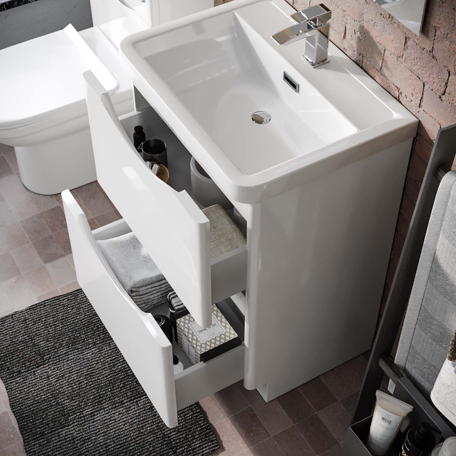 Merton 600 Freestanding White Basin Vanity Cabinet. WC & Round BTW Toilet Set - Image 6