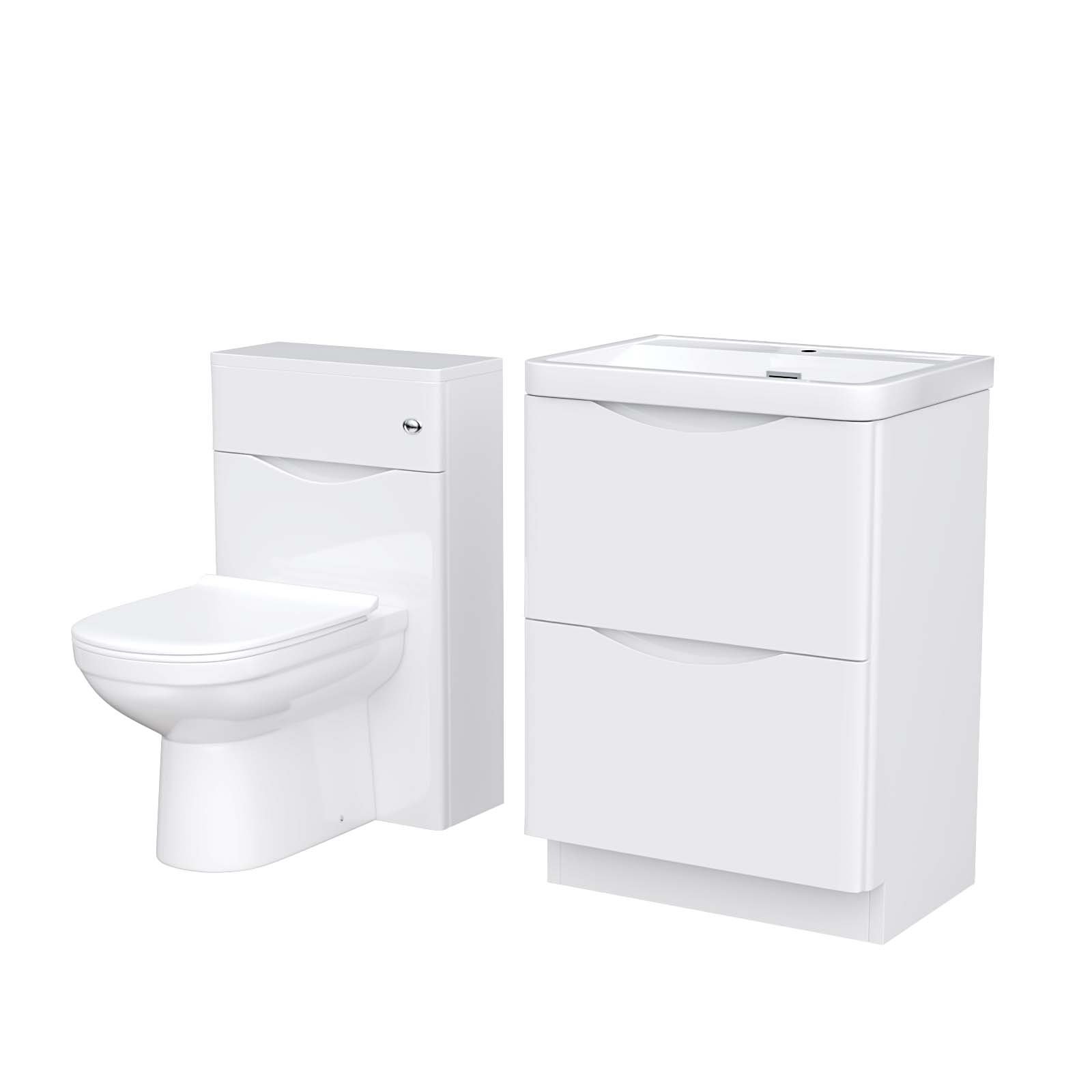 Merton 600 Freestanding White Basin Vanity Cabinet. WC & Round BTW Toilet Set - Image 7