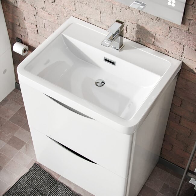 Merton 600mm Freestanding Vanity Basin Unit & Square Rimless Close Coupled Toilet White - Image 2