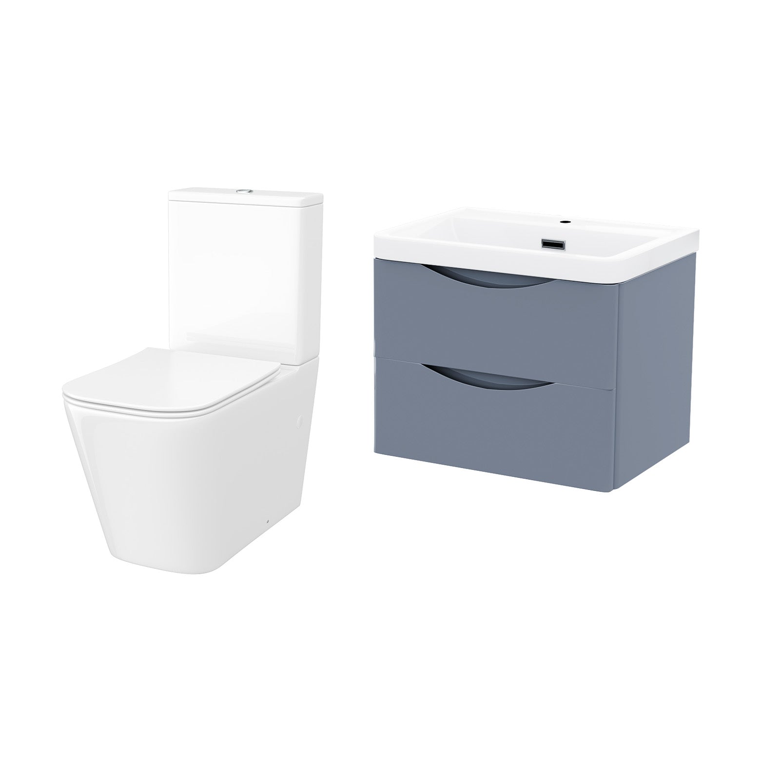 Merton 600mm Wall Hung Vanity Basin Unit & Square Rimless Close Coupled Toilet Grey - Image 7