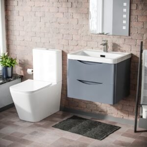 Merton 600mm Wall Hung Vanity Basin Unit & Square Rimless Close Coupled Toilet Grey