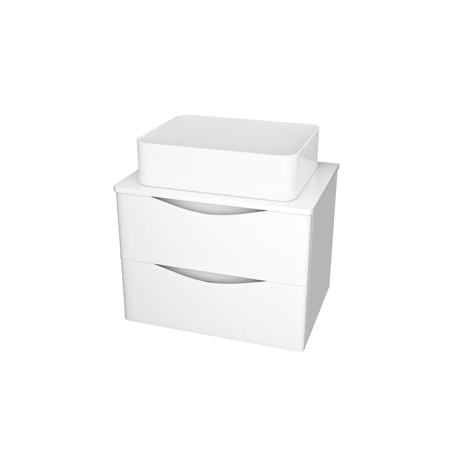 Merton 600mm White Wall Hung Vanity Unit. Worktop With Square Basin - Image 5