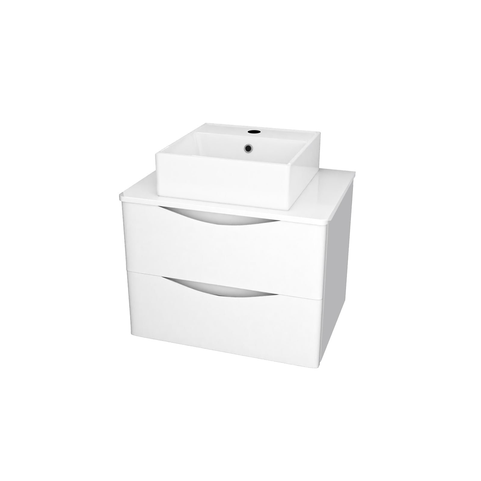 Merton 600mm Wall Hung White 2 Drawers Vanity & Worktop With Square Basin - Image 6