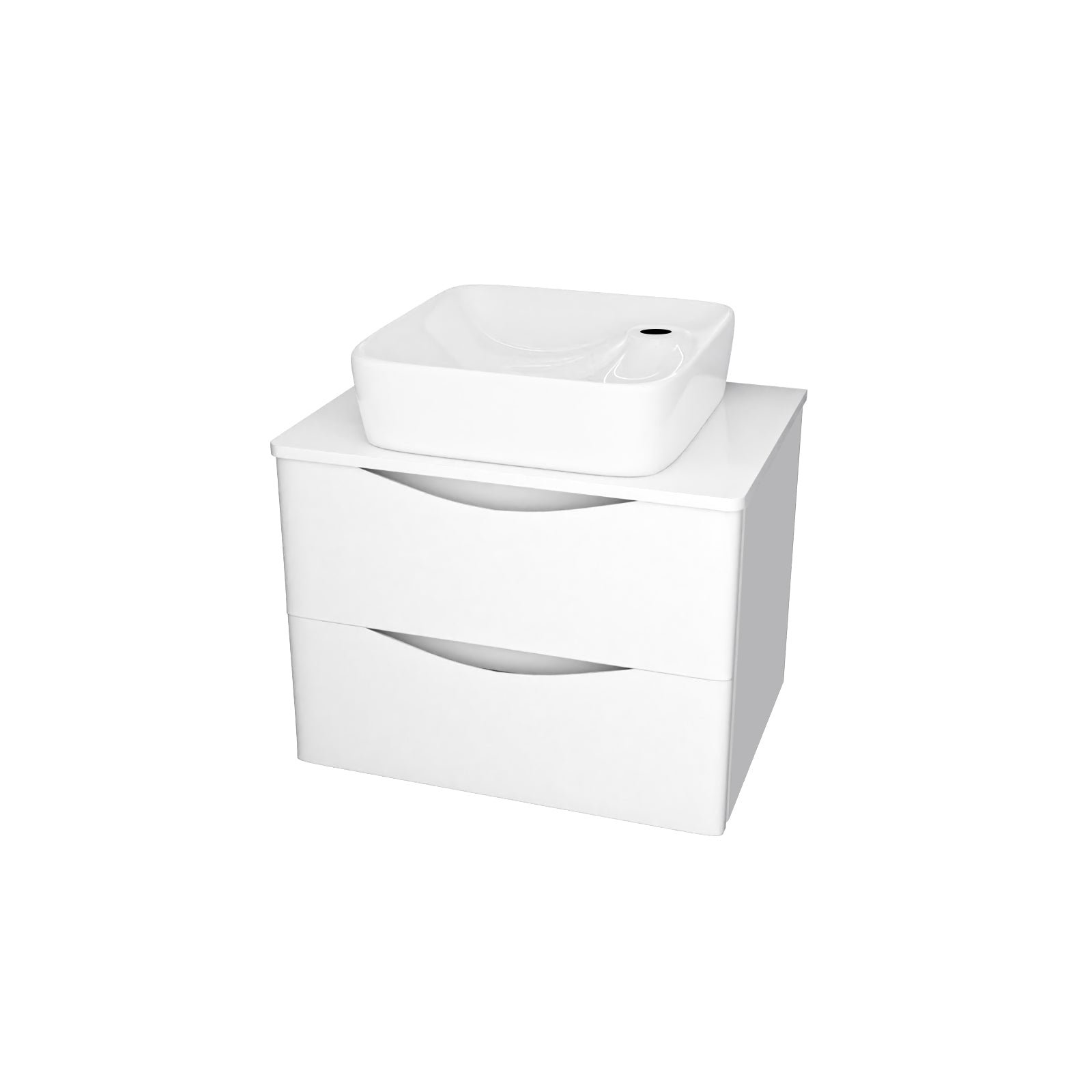 Merton 600mm Wall Hung White Vanity. Worktop & Square Rounded Corner Basin - Image 6