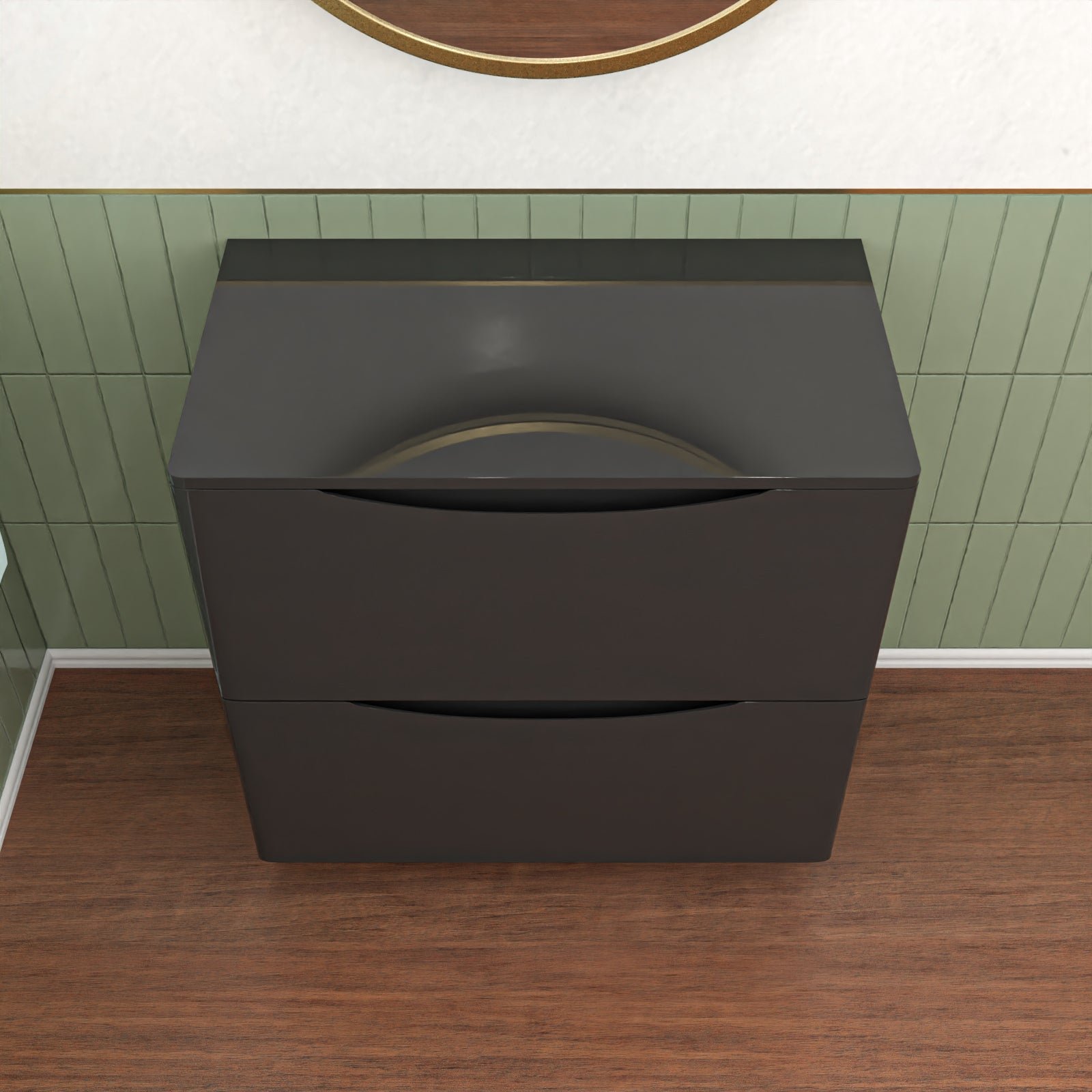 Dark Grey 800mm 2 Drawer Work Top Freestanding Bathroom Vanity Unit - Image 2