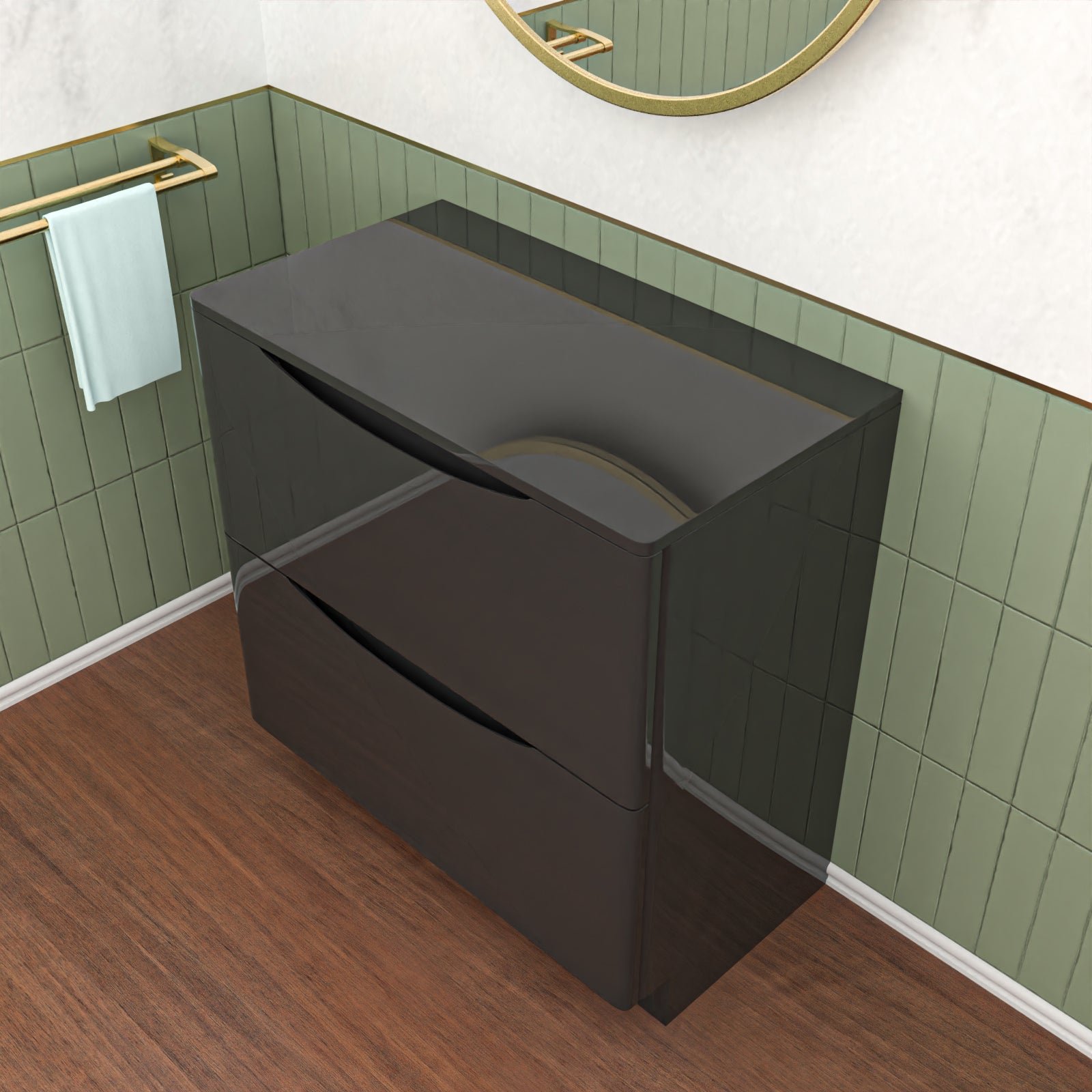 Dark Grey 800mm 2 Drawer Work Top Freestanding Bathroom Vanity Unit - Image 3