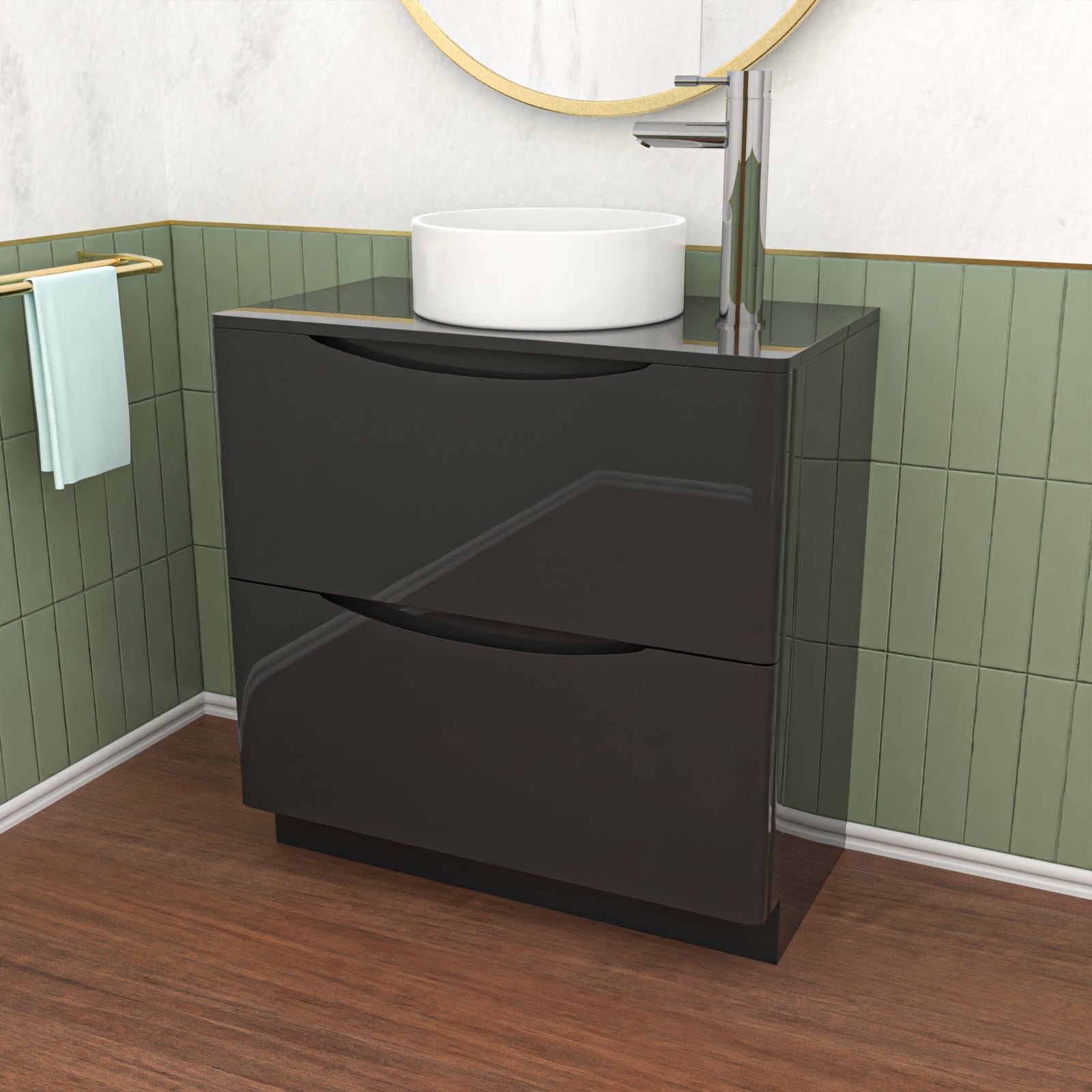 Dark Grey 800mm 2 Drawer Work Top Freestanding Bathroom Vanity Unit - Image 4