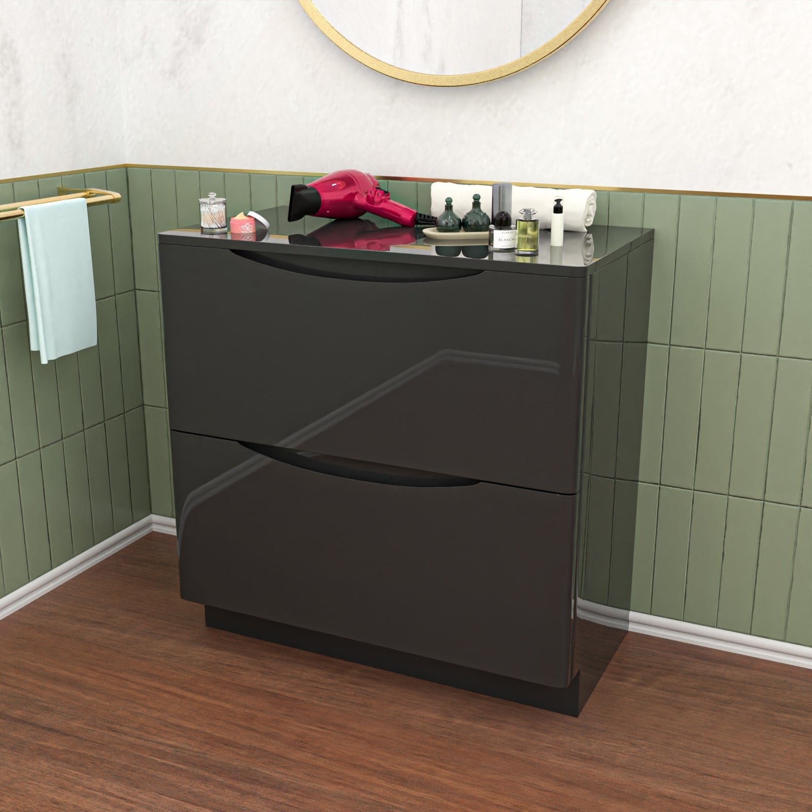 Dark Grey 800mm 2 Drawer Work Top Freestanding Bathroom Vanity Unit - Image 5