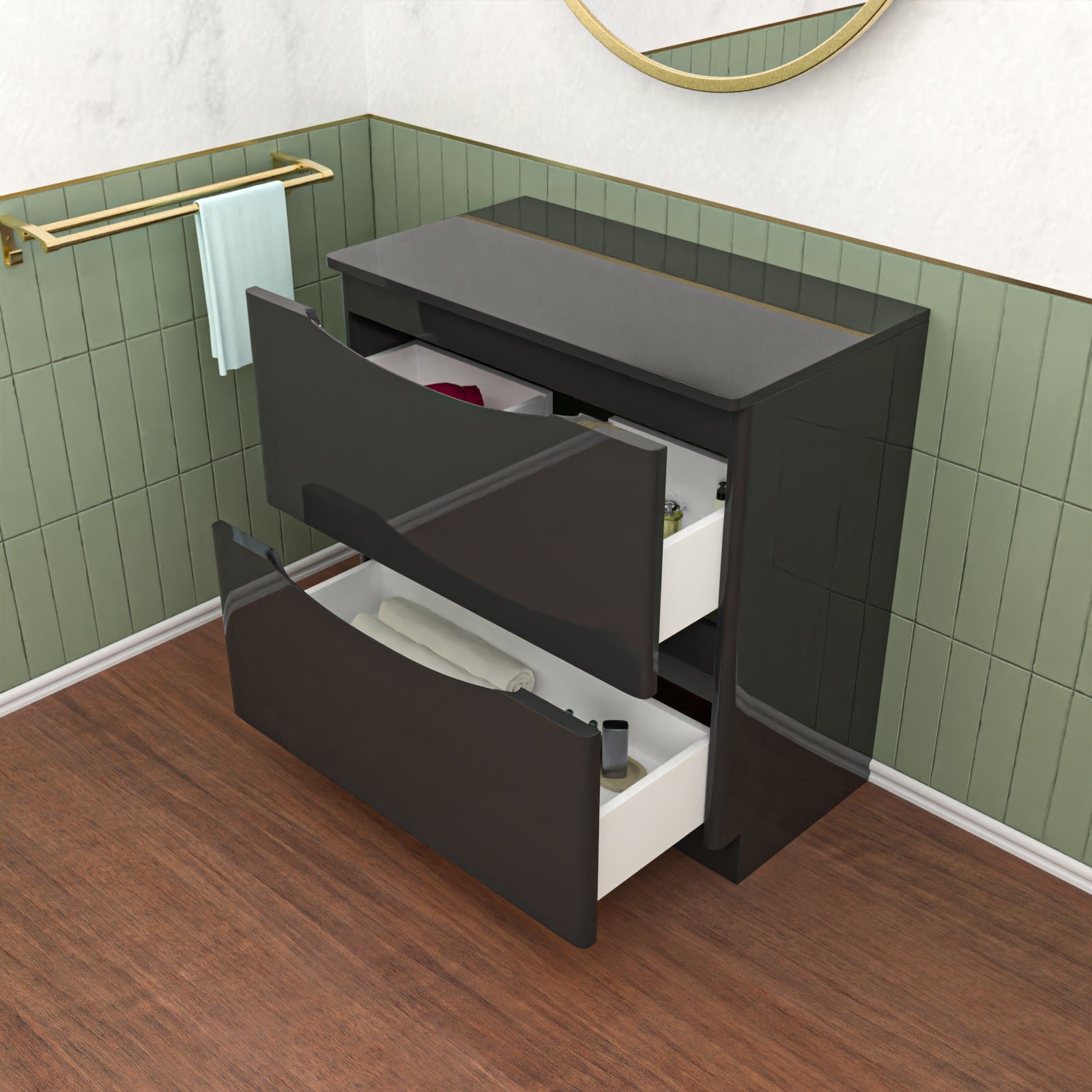 Dark Grey 800mm 2 Drawer Work Top Freestanding Bathroom Vanity Unit - Image 6