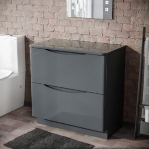 Merton 800 mm Grey 2 Drawer Work Top Freestanding Vanity Cabinet Bathroom