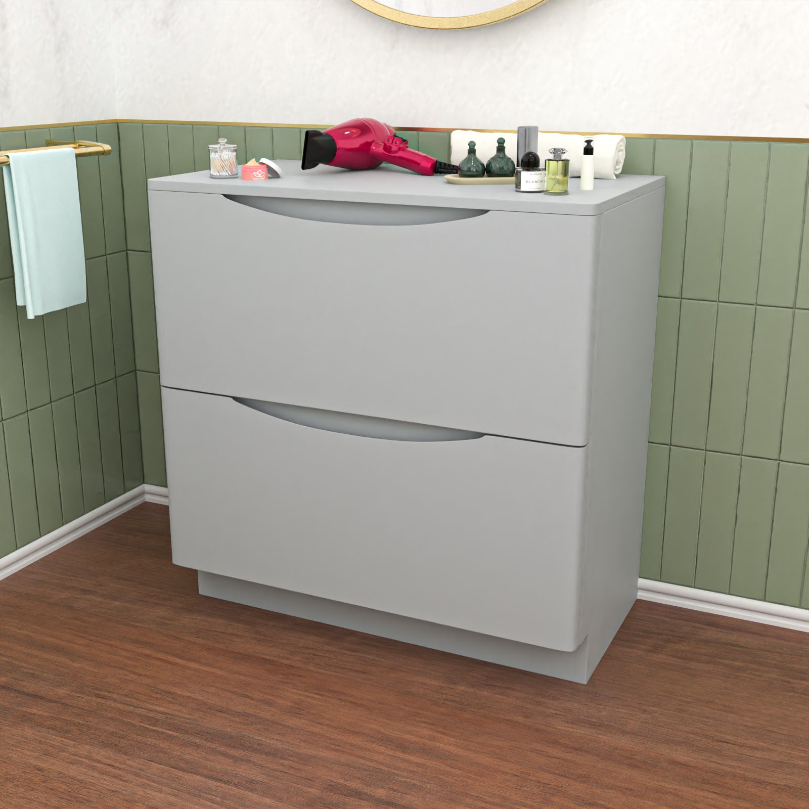 Merton Matte Grey 800mm 2 Drawer Work Top Freestanding Vanity Unit - Image 4