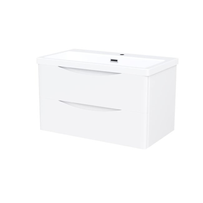 Merton 800mm White Wall Hung Basin Sink Vanity with Storage Drawers - Image 7