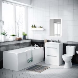 Harris 1700mm Bath. Close Coupled Toilet & 2 Drawer Nanuya Vanity Basin Cabinet