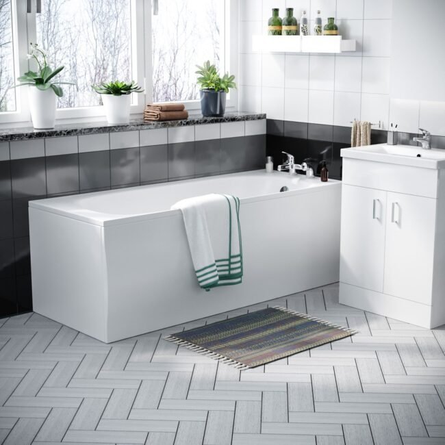 Nanuya 1700mm Bath. WC Toilet. 600 Mm White Vanity Basin Cabinet & Front End Panel - Image 6