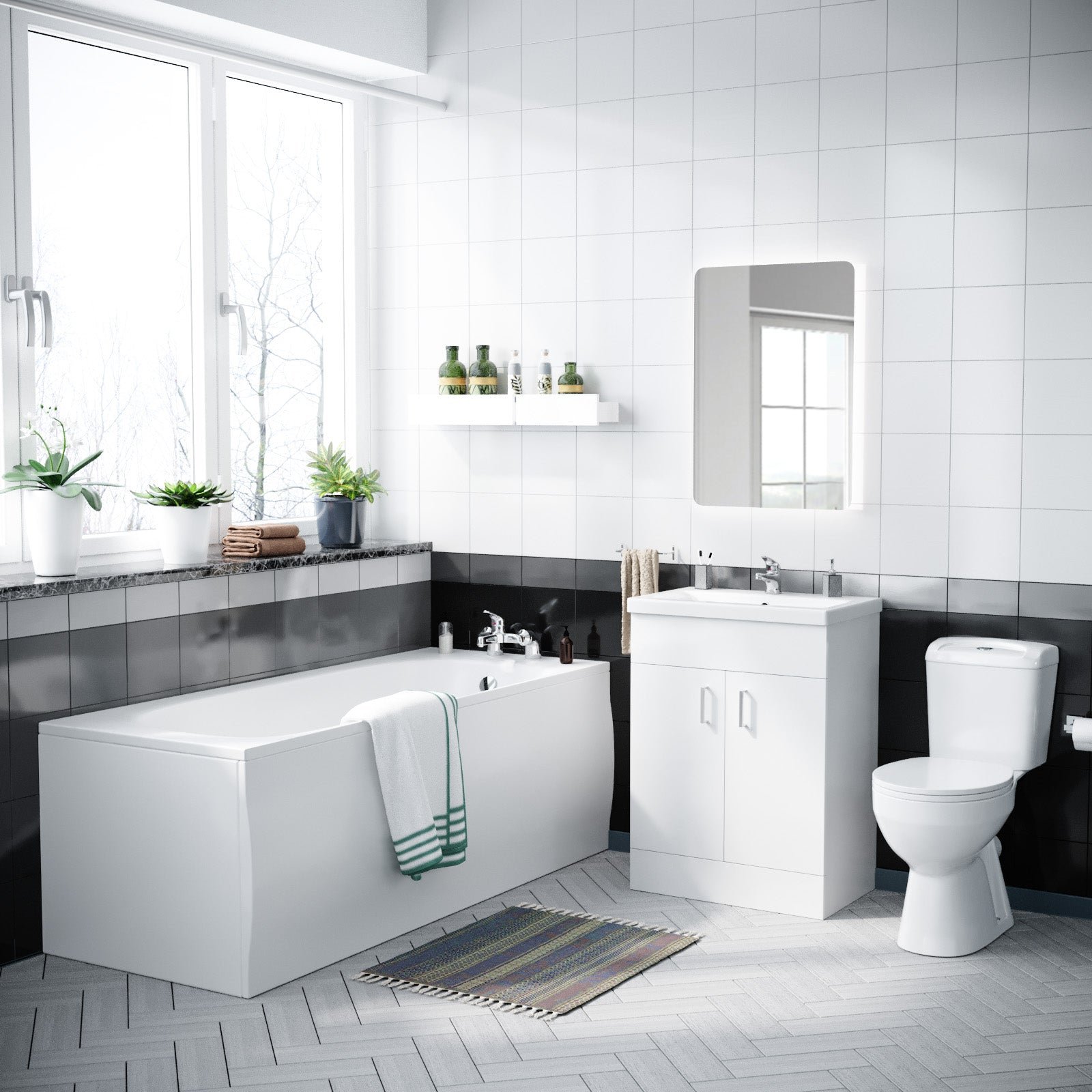 Nanuya 1700mm Bath. WC Toilet. 600 Mm White Vanity Basin Cabinet & Front End Panel