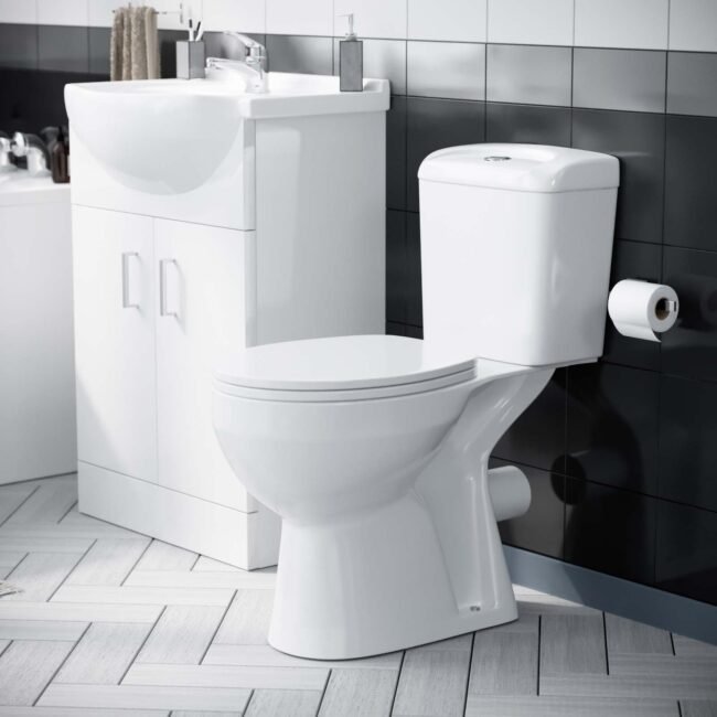 Ellen 1700mm Bath + Panels. Close Coupled Ceramic Toilet & Vanity Basin Cabinet - Image 3