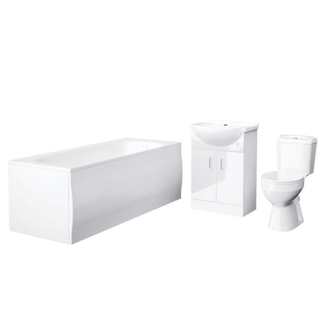 Ellen 1700mm Bath + Panels. Close Coupled Ceramic Toilet & Vanity Basin Cabinet - Image 9