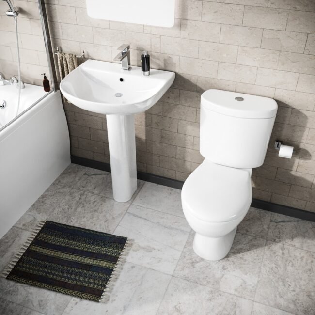Cloakroom Close Coupled Toilet & 570mm Full Pedestal Basin White - Image 4
