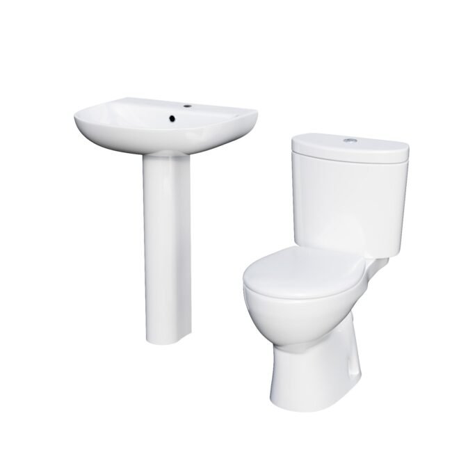 Cloakroom Close Coupled Toilet & 570mm Full Pedestal Basin White - Image 5