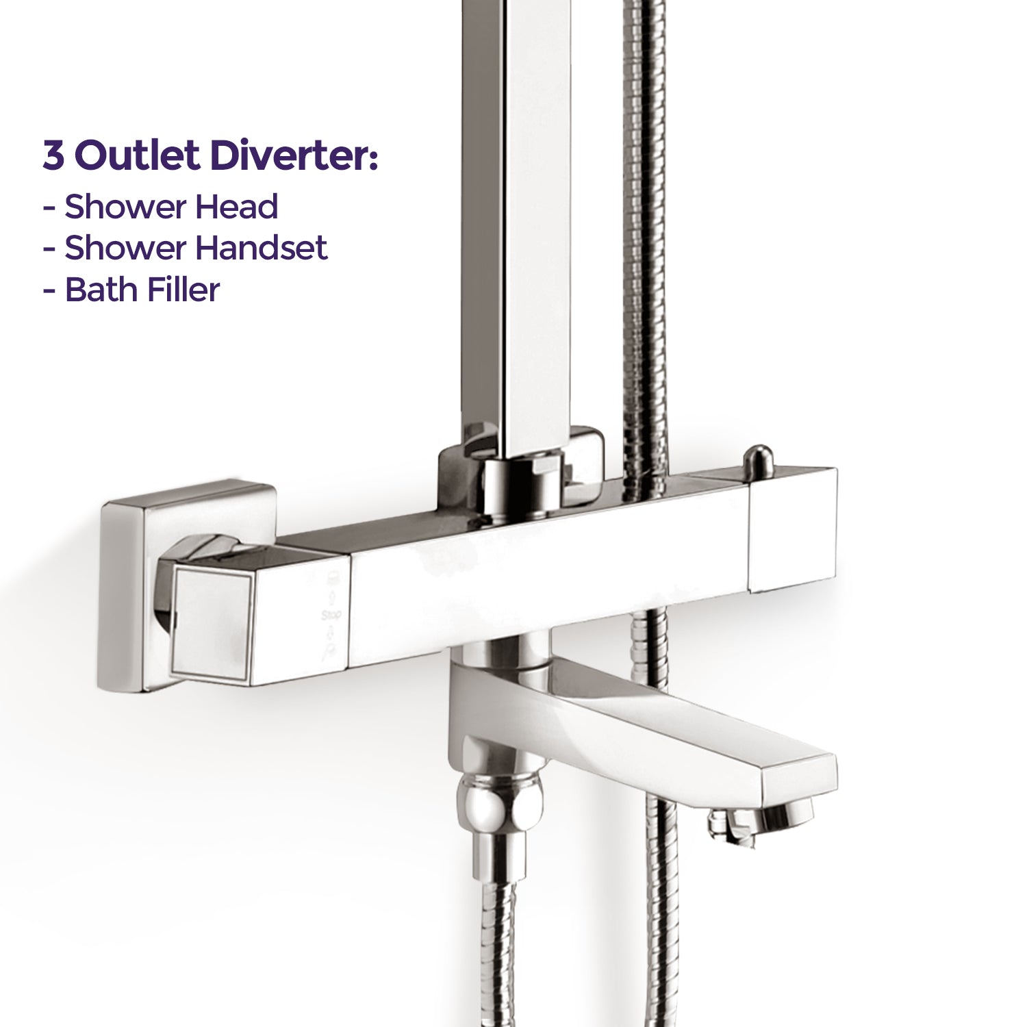 Fawley Square Thermostatic Shower Kit with Bath Filler Chrome - Image 6