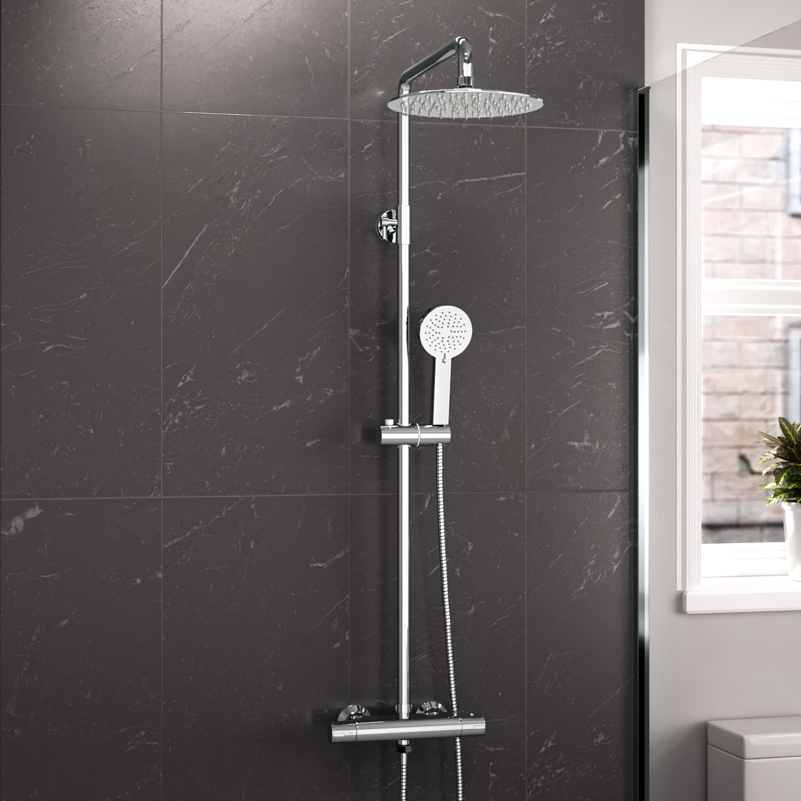 Modern Round Exposed Thermostatic Mixer Shower Set With Shower Head and Handheld - Image 2