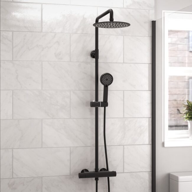 Modern Round Matte Black Exposed Thermostatic Mixer Shower Set With Easy Fittings