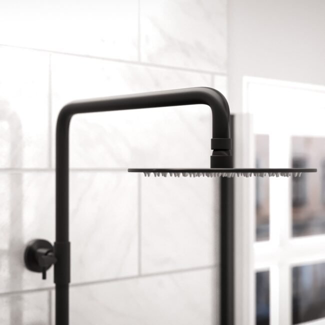Modern Round Matte Black Exposed Thermostatic Mixer Shower Set With Easy Fittings - Image 7
