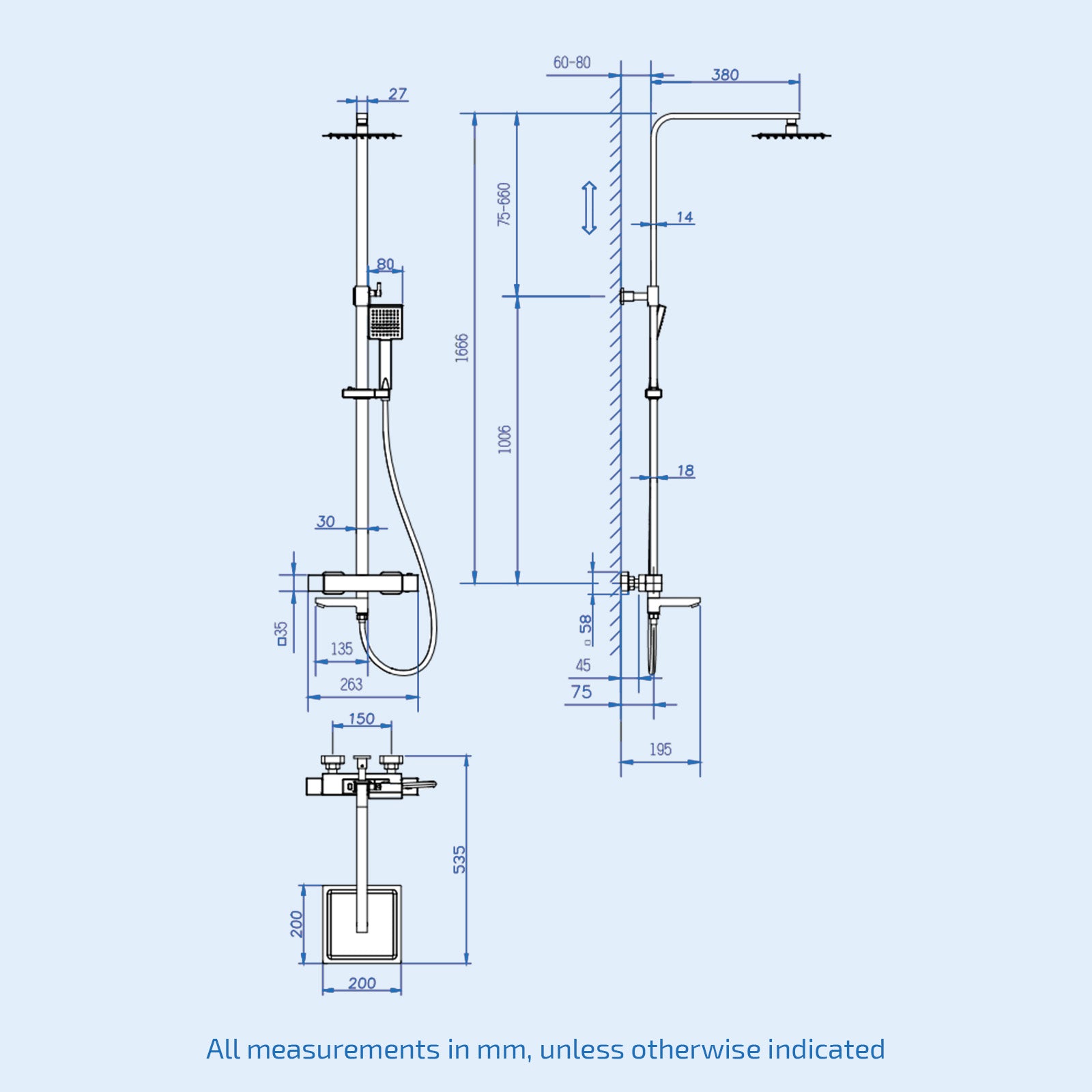 Fawley Square Thermostatic Shower Kit with Bath Filler Chrome - Image 8