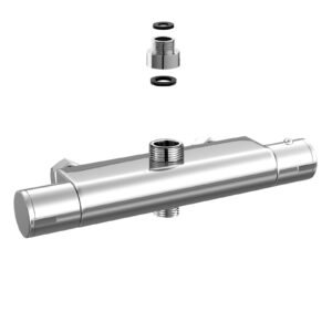 Modern Round Chrome Exposed Thermostatic Shower Mixer Bar Valve Anti Scald with Top 3/4 and Bottom 1/2 BSP