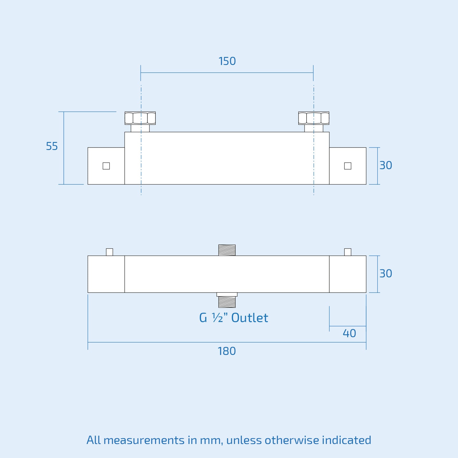 Modern Square Matte Black Exposed Thermostatic Shower Mixer Bar Valve Anti Scald with Top 3/4 and Bottom 1/2 BSP - Image 3