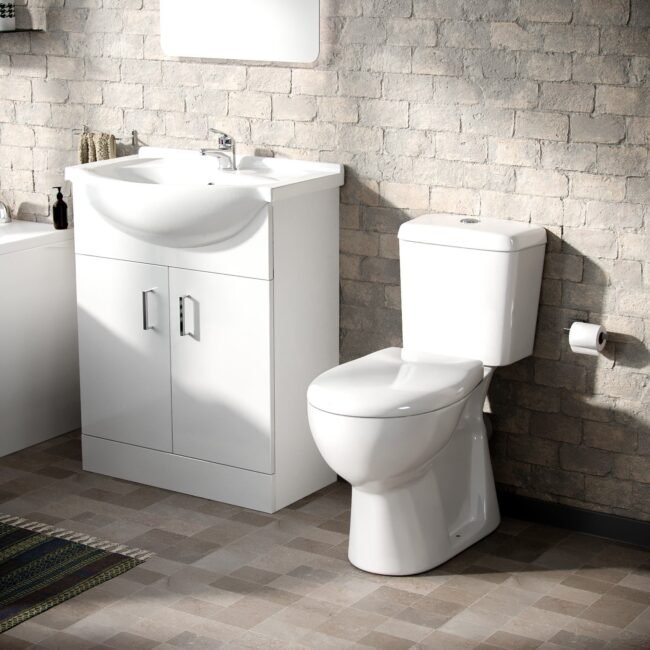 Ellen Bath Suite 1700mm Bathtub. 650mm White Basin Vanity & Close Coupled Toilet - Image 4