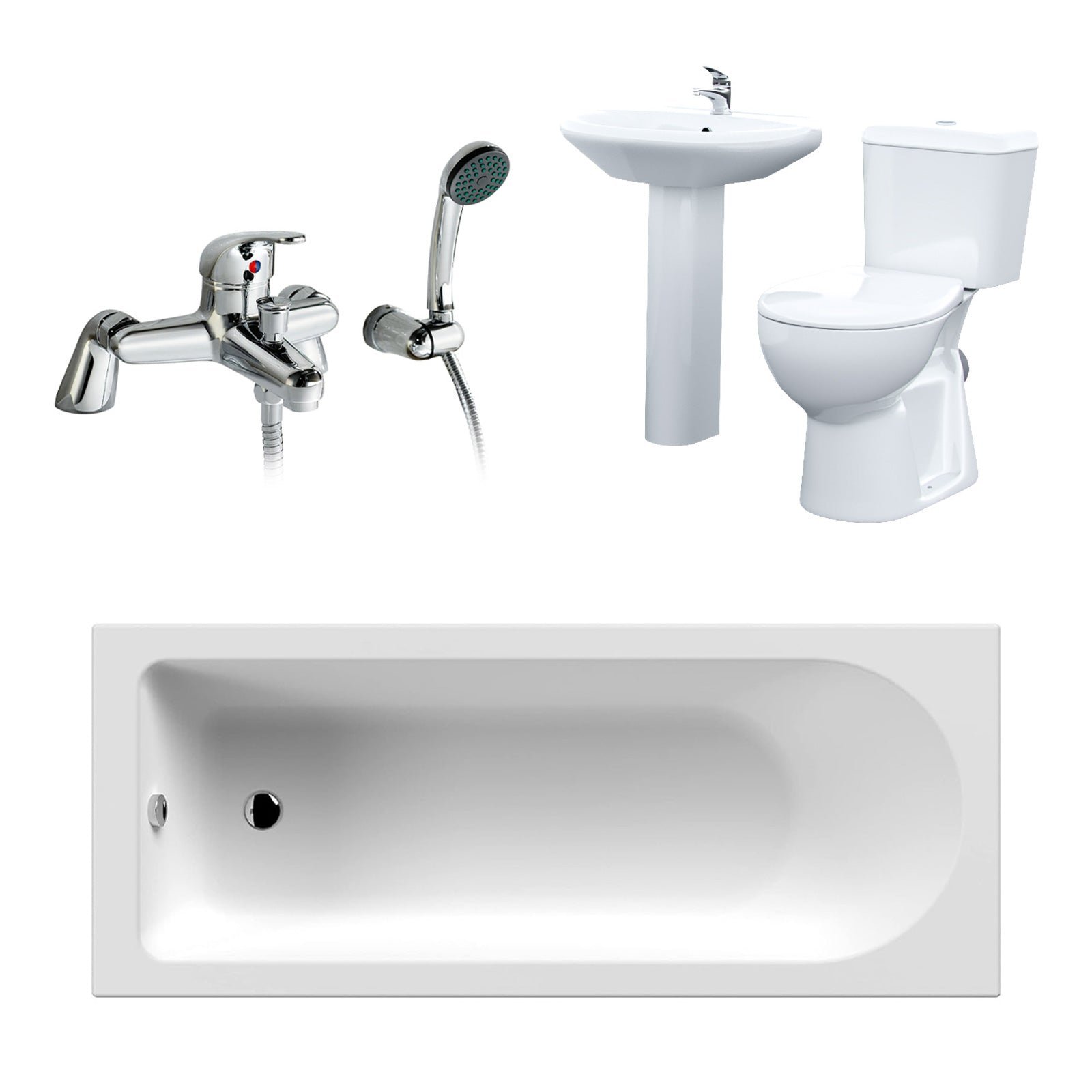Bath Suite Toilet Basin Round Bath With V Basin and Showers Mixer White