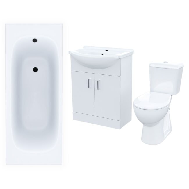 Ellen Bath Suite 1700mm Bathtub. 650mm White Basin Vanity & Close Coupled Toilet - Image 7