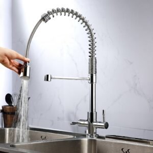 Modern Dual Lever Pull Out Kitchen Mixer Tap Faucet Chrome