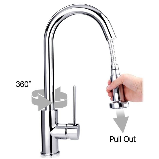 Tims Modern Single Lever Pull Out Kitchen Brass Mixer Tap Chrome Finished - Image 13