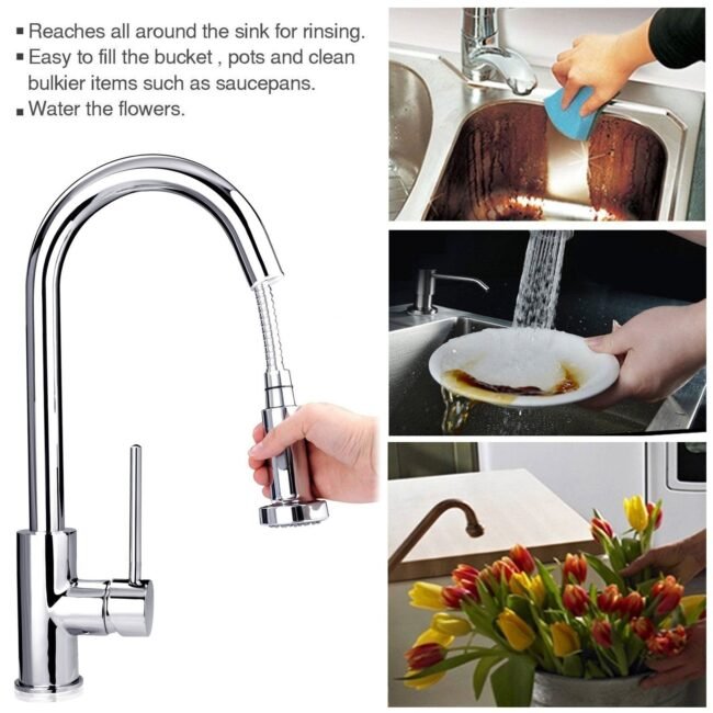 Tims Modern Single Lever Pull Out Kitchen Brass Mixer Tap Chrome Finished - Image 5