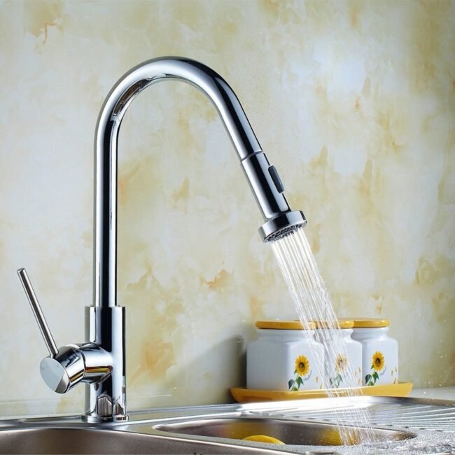 Tims Modern Single Lever Pull Out Kitchen Brass Mixer Tap Chrome Finished - Image 9