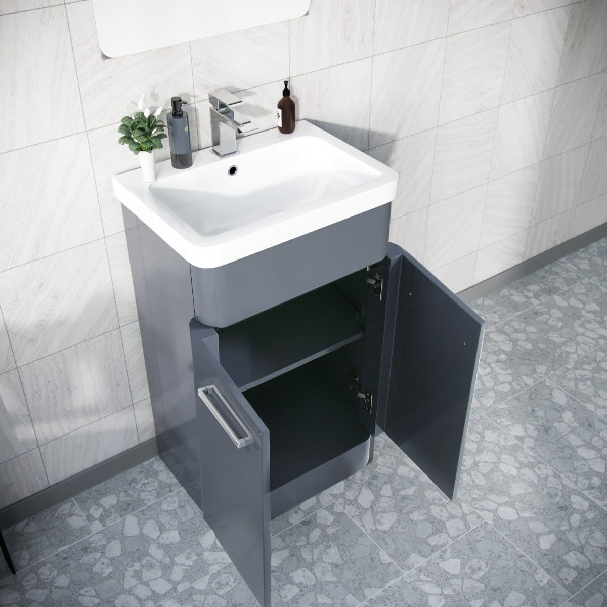 Afern 500mm Freestanding Vanity Unit Cabinet & Wash Basin Steel Grey Flat Pack - Image 6