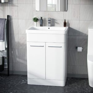 Afern 600mm MDF Vanity Unit Cabinet  & Wash Ceramic Basin White - Flat Pack
