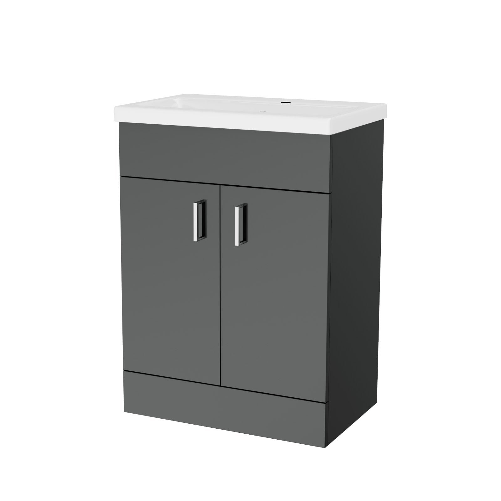 Nanuya Dark Grey 600mm Floor Standing Vanity Unit & White Basin Flat Pack - Image 6