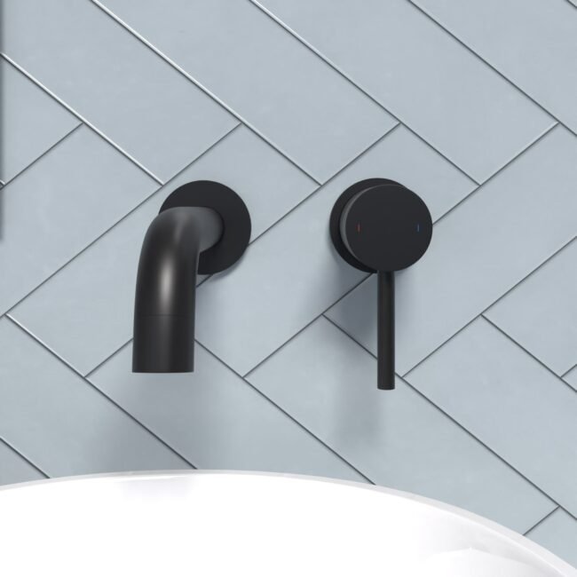 Alice Basin Sink Matte Black Modern Brass Bathroom Wall Mounted Tap - Image 2
