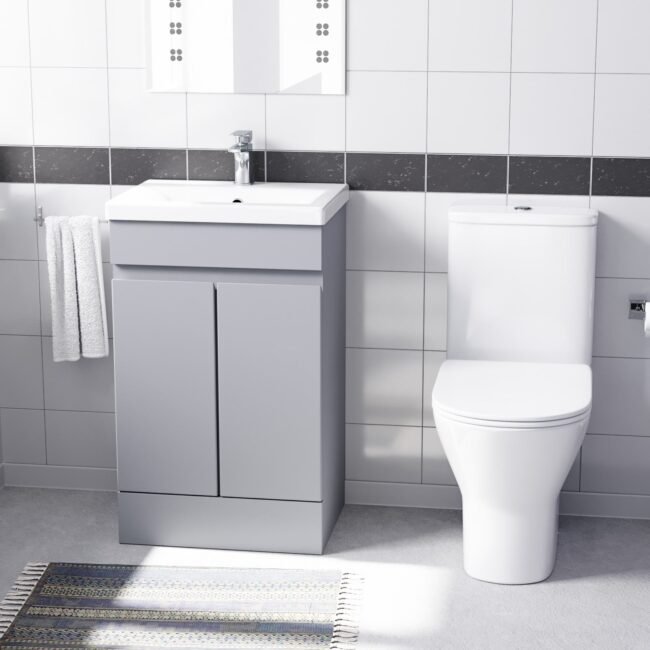 Alaska Matte Grey 500mm Basin Vanity & Close Coupled Toilet Set - Image 2