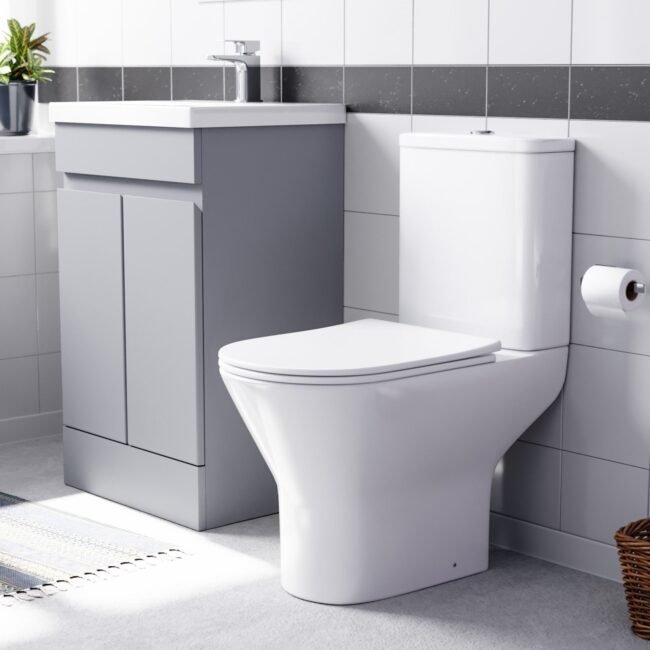 Alaska Matte Grey 500mm Basin Vanity & Close Coupled Toilet Set - Image 3