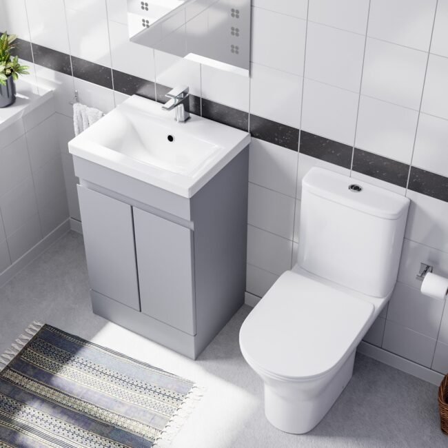 Alaska Matte Grey 500mm Basin Vanity & Close Coupled Toilet Set - Image 4