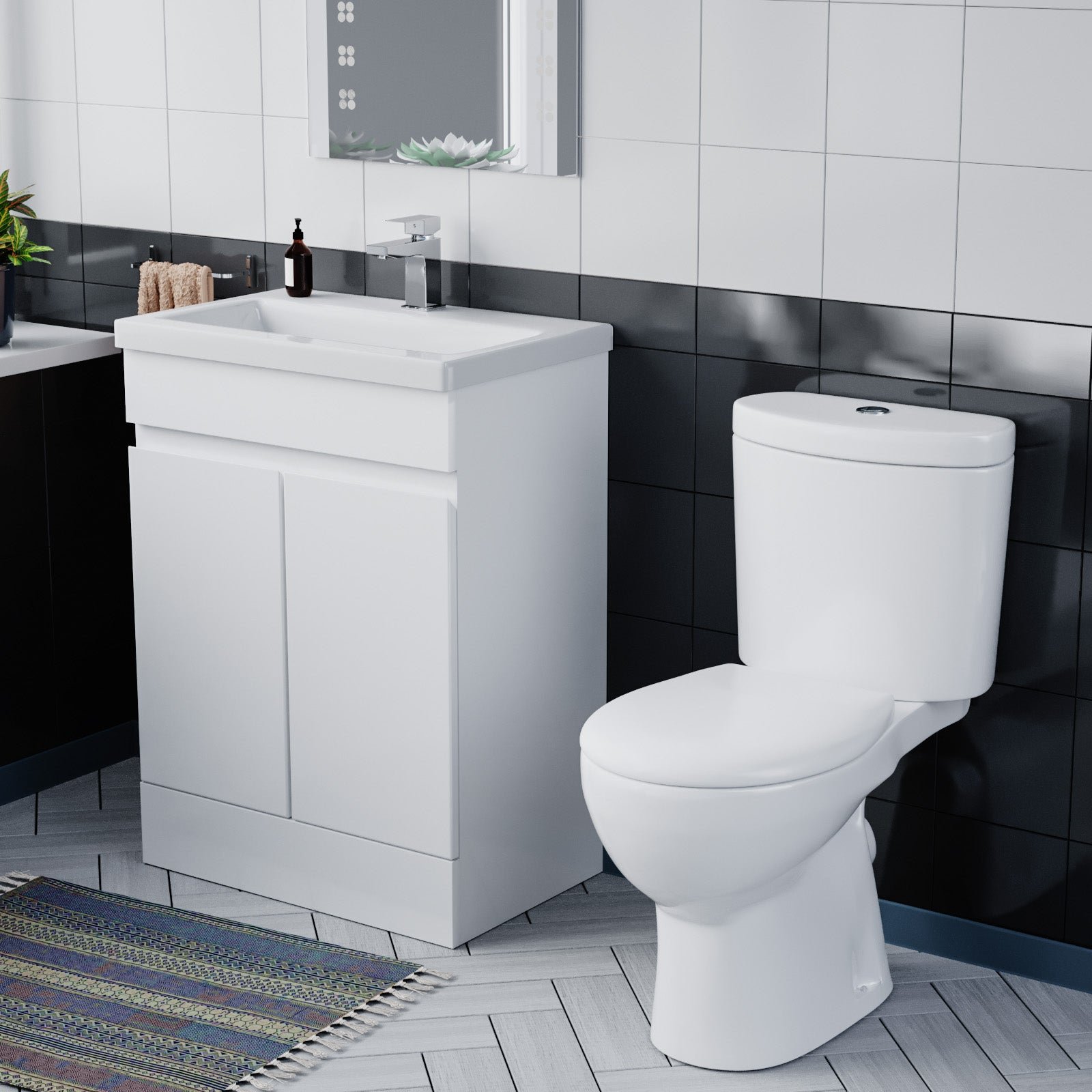 Alaska Flat Pack 600mm Gloss White Basin Vanity & Close Coupled Toilet Set