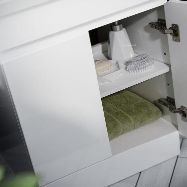 Alaska Flat Pack 600mm Gloss White Basin Vanity & Theo Close Coupled Rimless Toilet Set - Image 5