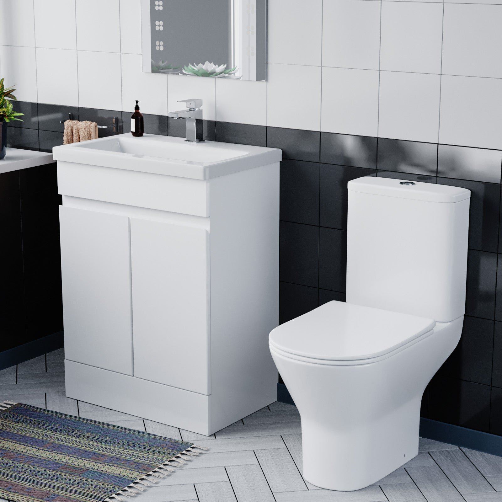 Alaska 600mm Gloss White Basin Vanity & Close Coupled Rimless Toilet