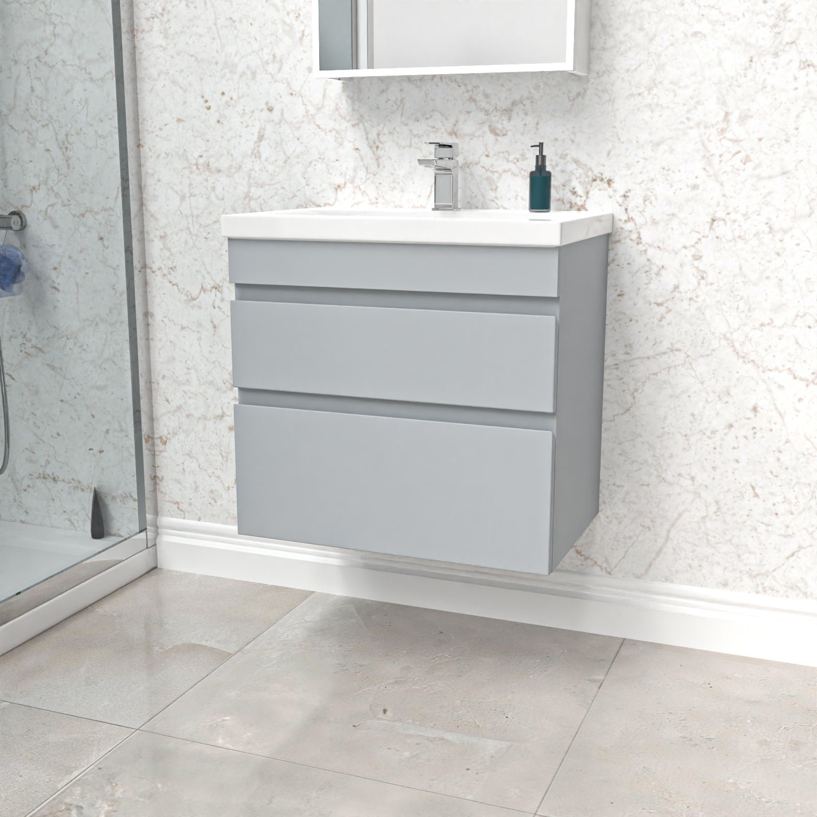 Alaska Matt Grey 600mm 2 Drawer Wall Hung Vanity Cabinet and Basin Sink Unit
