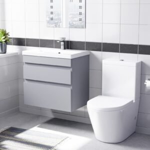 Alaska 600mm Matte Grey Wall Hung Drawers Vanity & Close Coupled Toilet Set